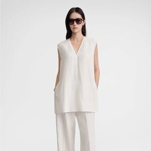 Totême Lyocell Linen Fluid V-Neck Top Tunic Off White sz 34 XS 2 NWT $380 TOTEME